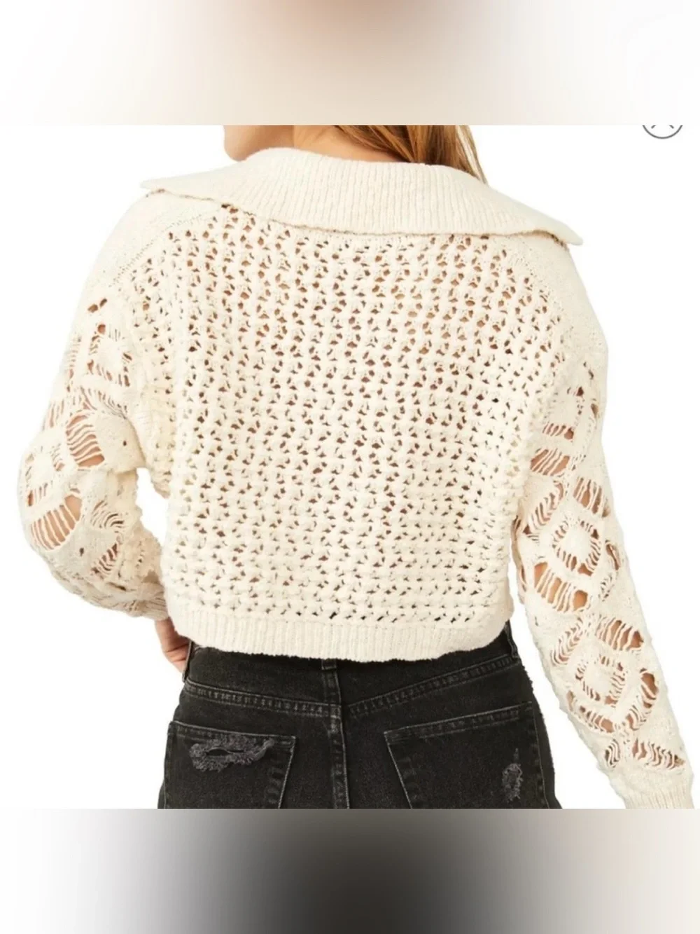 Free People Sedona Cardigan: Openwork Crochet Pullover - Cream